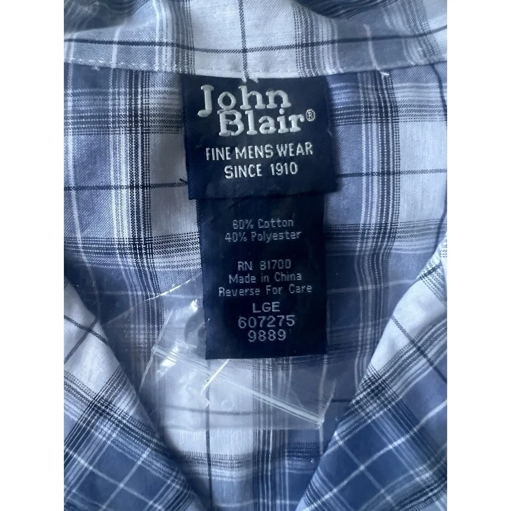 John Blair Mens Pajama Set Large Blue Gray Plaid 60% Cotton NEW Sealed